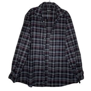 Claiborne Plaid Long Sleeve Button Down Shirt Size XLT Classic Casual Black Gray